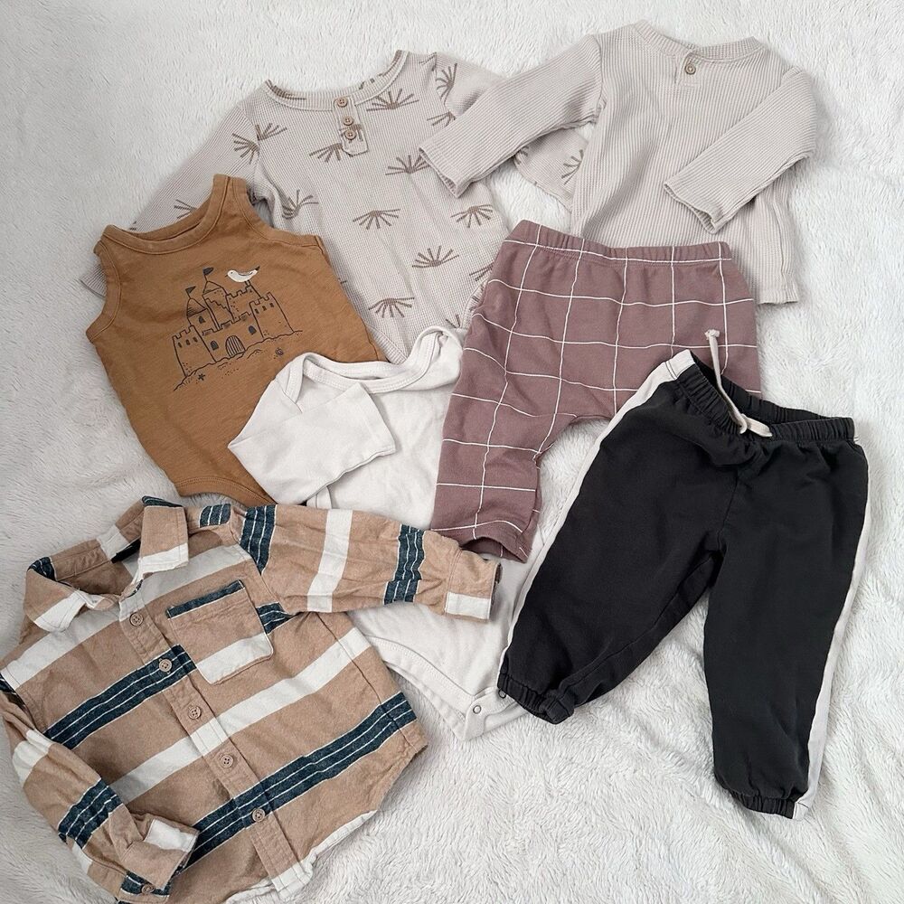 Grayson Collective Mixed Lot 12 Months Beige Clothes Boys Outfit Bundle 7 Pieces